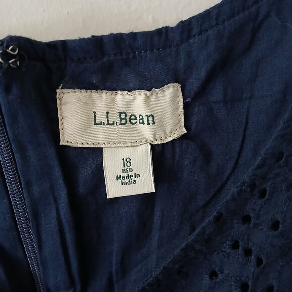 VTG L.L Bean Women's Sheath Dress Size 18 Blue Zipper Sleeveless 100% Cotton - Picture 3 of 16